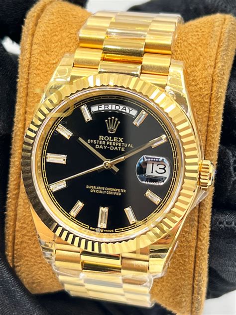 gold black face rolex day date|rolex day date watch price.